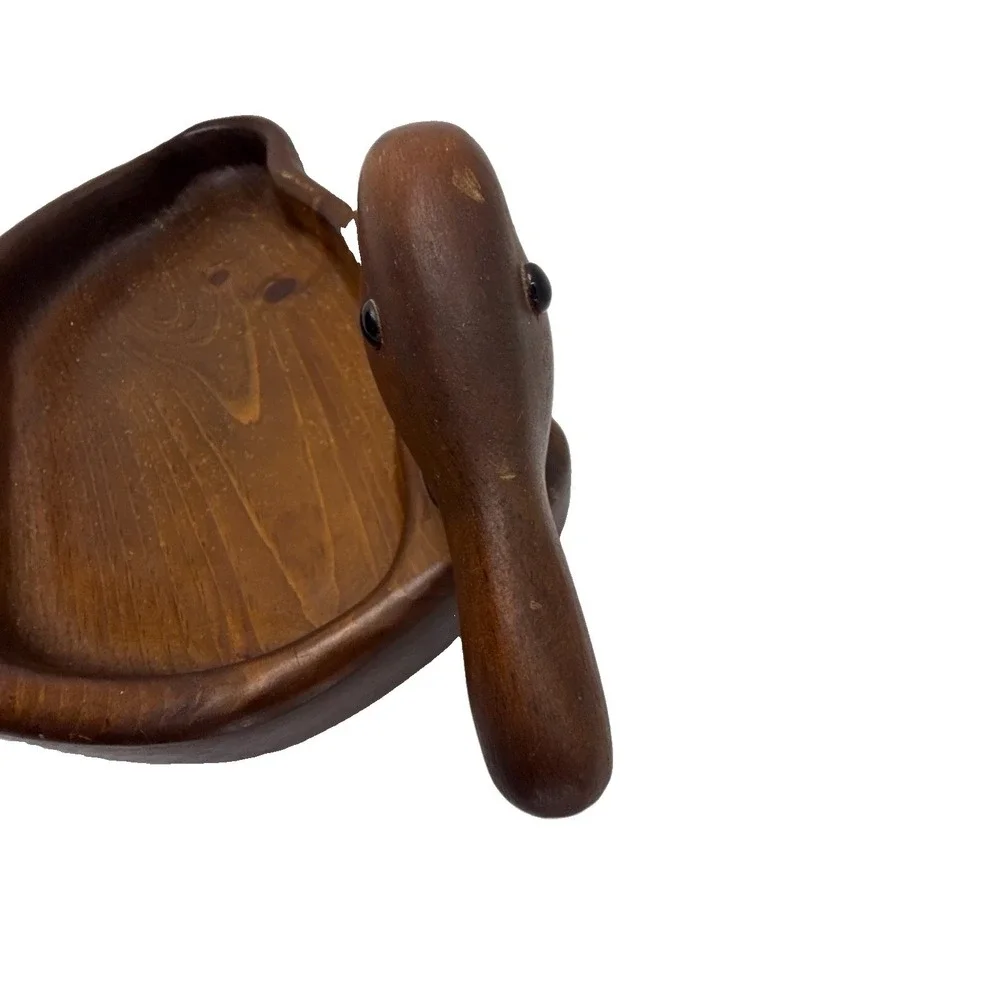 Vintage Hand Carved Wooden Duck Catchall Tray MCM Danish Modern Valet Dish 13
